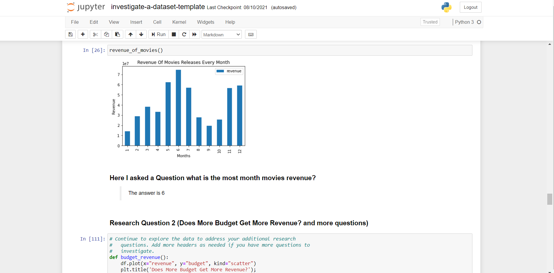 This are a photo of Analysis using python for a movies project.